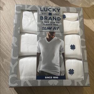 New Lucky Brand Men's 3 Pack V Neck Tees White 100% Cotton New sz small